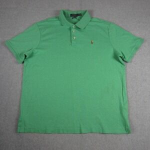 Polo Ralph Lauren Shirt Mens Large Green Classic Fit Pique Mesh Brown Pony Polo